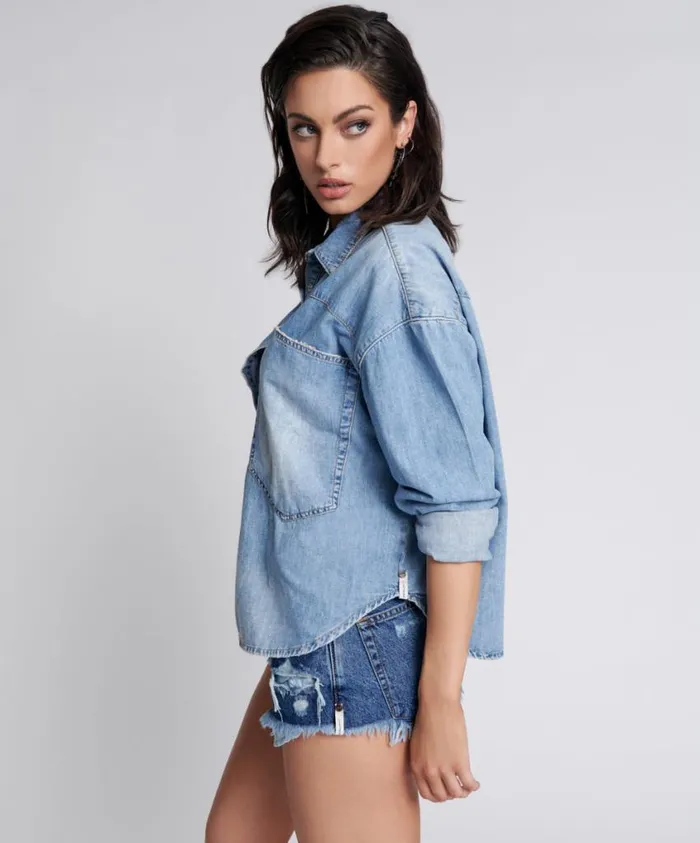 One Teaspoon Denim Shirts Women Revolver Oversized Denim Shirt