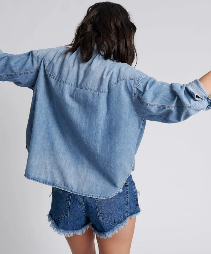 One Teaspoon Denim Shirts Women Revolver Oversized Denim Shirt