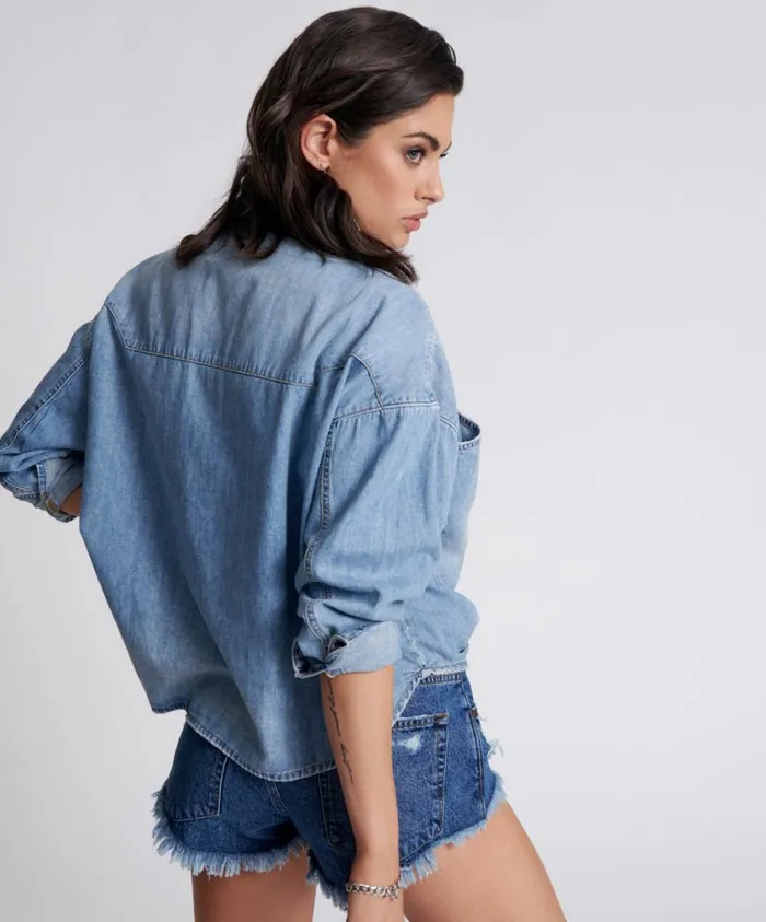 One Teaspoon Denim Shirts Women Revolver Oversized Denim Shirt