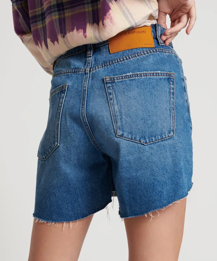 One Teaspoon Denim Shorts Women Bay Blue Legend High Waist Mom Fit Short