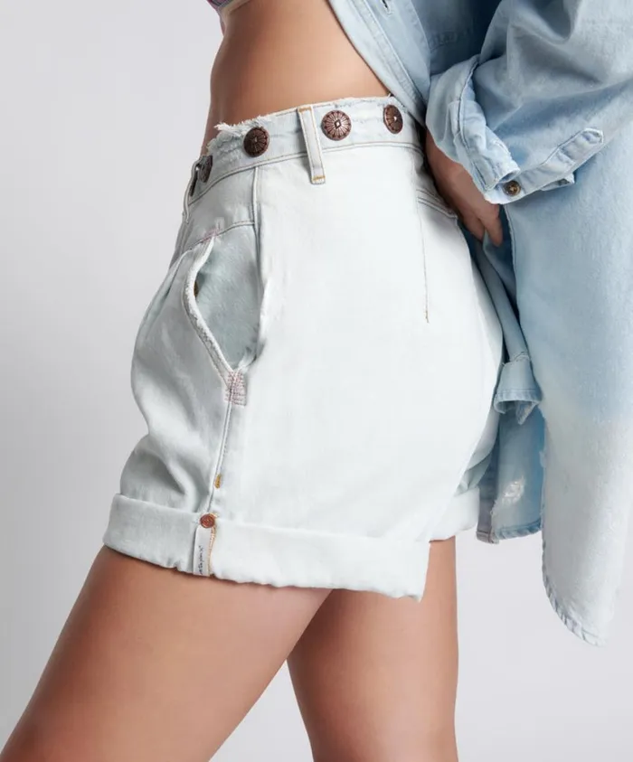 One Teaspoon Denim Shorts Women Bel Air Blue Streetwalker High Waist Short