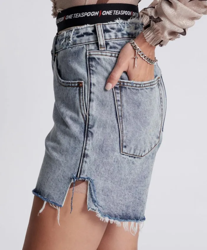 One Teaspoon Denim Shorts Women Blue Blossom Legend High Waist Mom Short