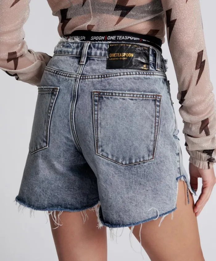 One Teaspoon Denim Shorts Women Blue Blossom Legend High Waist Mom Short