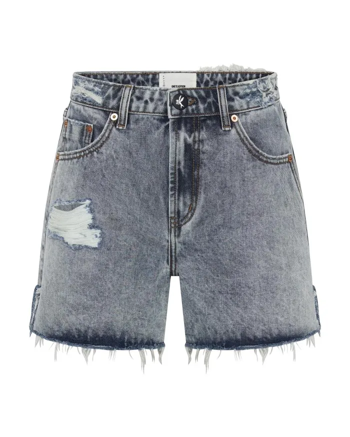 One Teaspoon Denim Shorts Women Blue Blossom Legend High Waist Mom Short