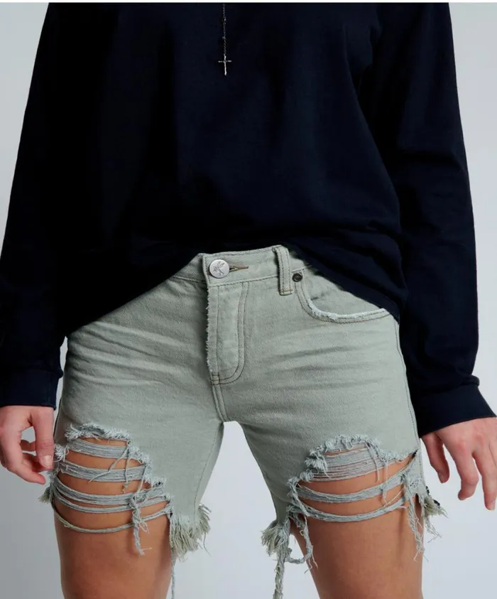 One Teaspoon Denim Shorts Women Faded Khaki Stevies Boyfriend Short