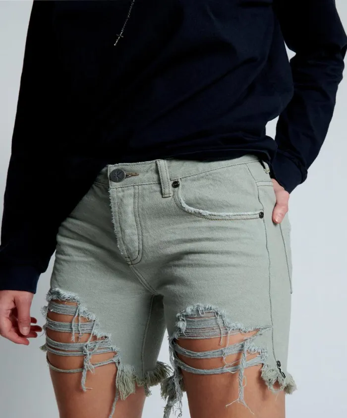 One Teaspoon Denim Shorts Women Faded Khaki Stevies Boyfriend Short