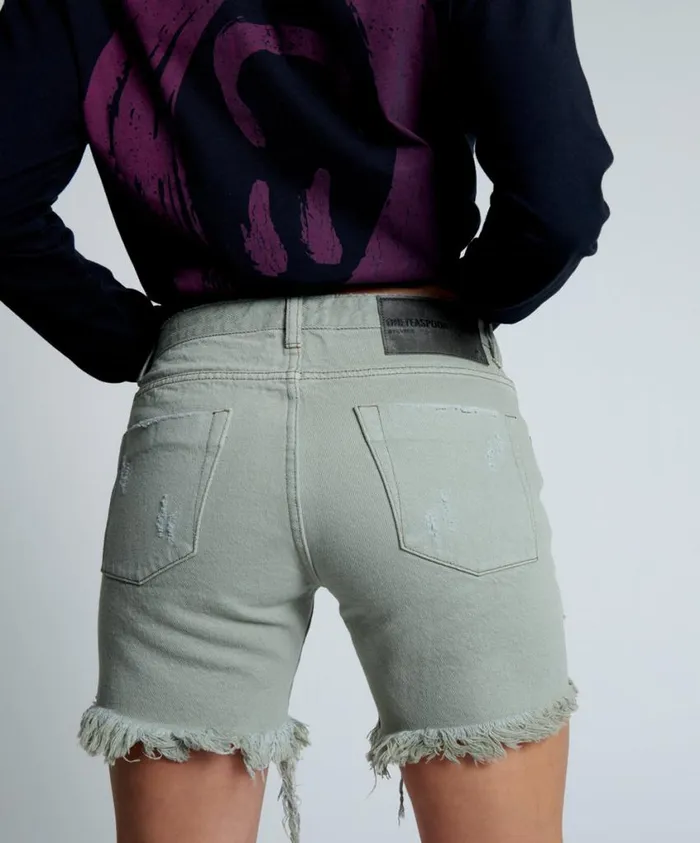 One Teaspoon Denim Shorts Women Faded Khaki Stevies Boyfriend Short
