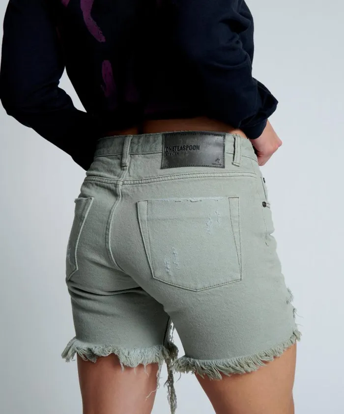 One Teaspoon Denim Shorts Women Faded Khaki Stevies Boyfriend Short