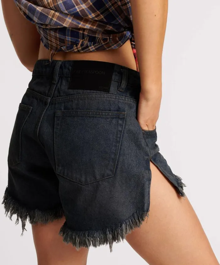 One Teaspoon Denim Shorts Women Fox Black Marlons Low Waist Denim Shorts