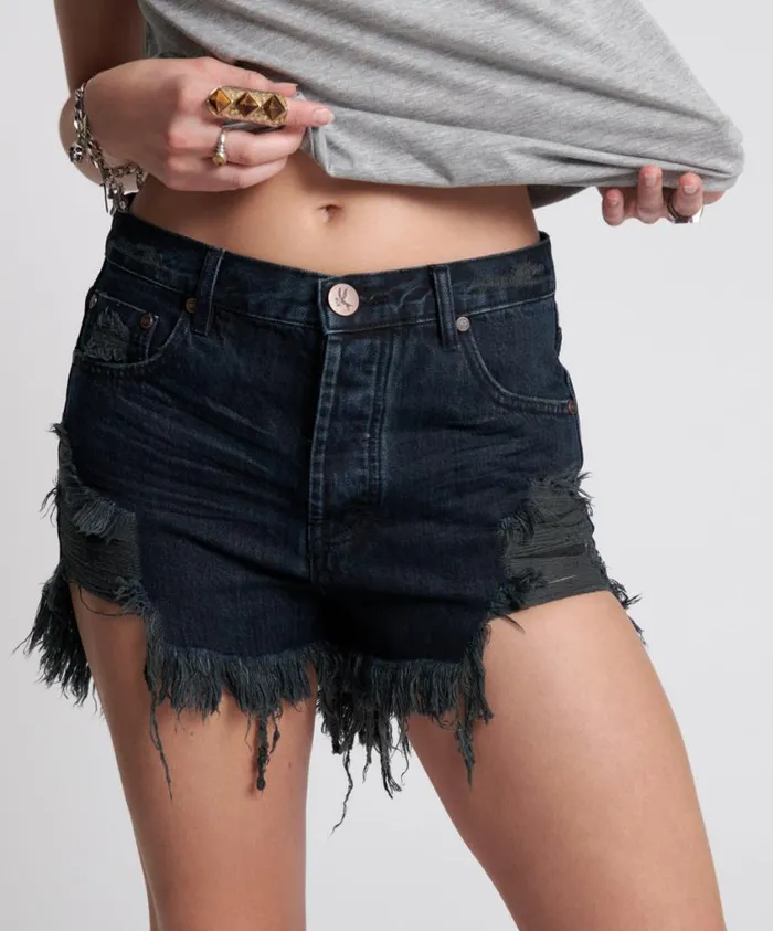 One Teaspoon Denim Shorts Women Fox Black Outlaws Mid Length Denim Short