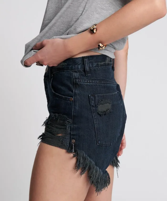 One Teaspoon Denim Shorts Women Fox Black Outlaws Mid Length Denim Short