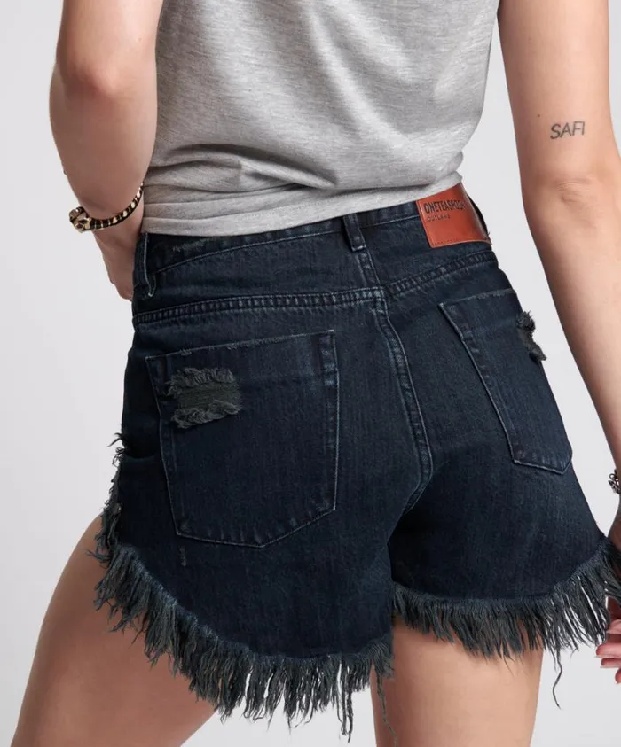 One Teaspoon Denim Shorts Women Fox Black Outlaws Mid Length Denim Short