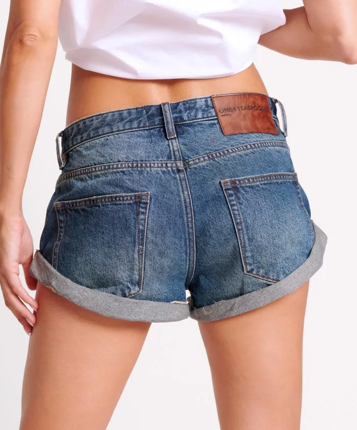 One Teaspoon Denim Shorts Women Gritty Blue Bandit Low Waist Denim Short