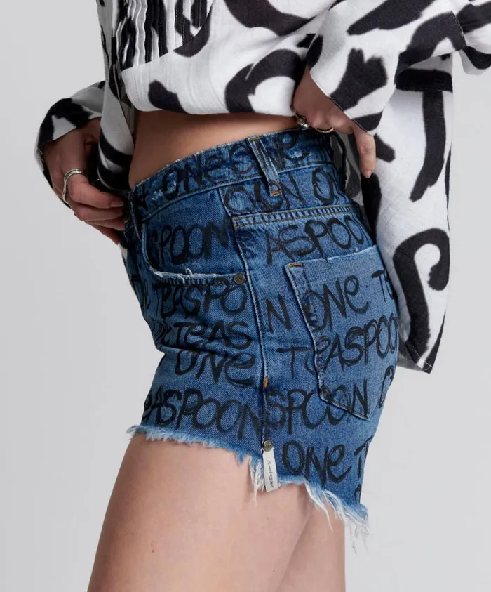 One Teaspoon Denim Shorts Women Hand Graffiti Bonita High Waist Denim Short