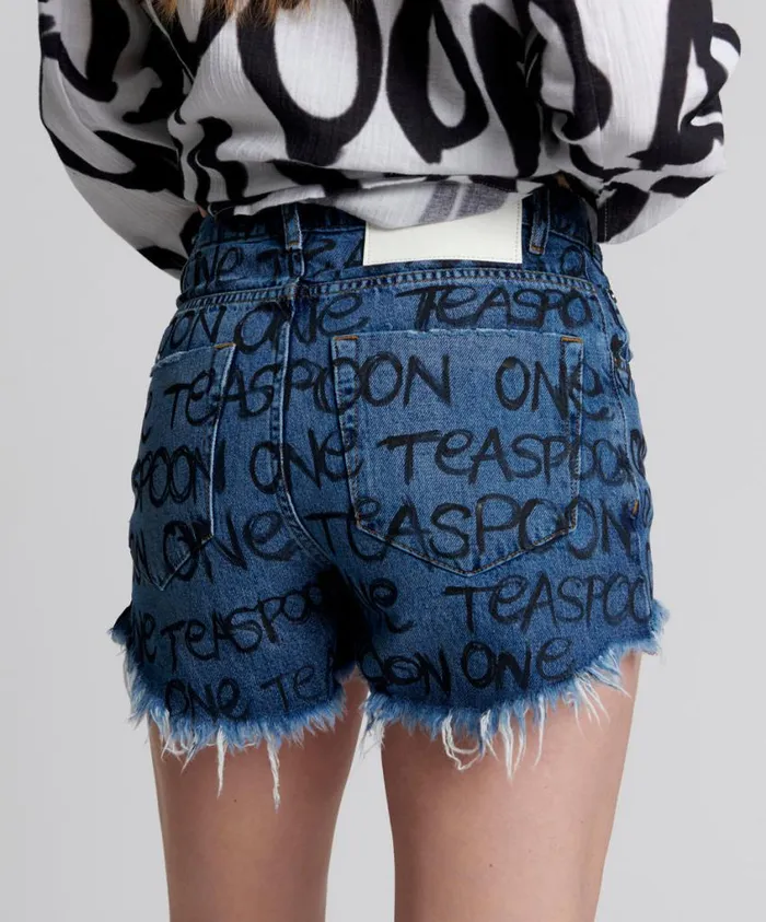 One Teaspoon Denim Shorts Women Hand Graffiti Bonita High Waist Denim Short