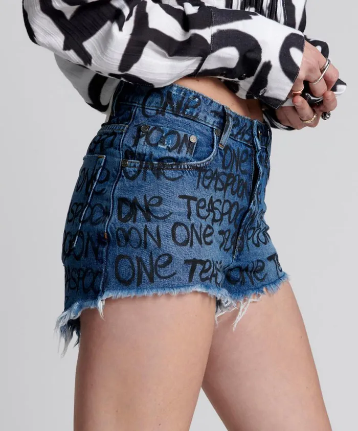One Teaspoon Denim Shorts Women Hand Graffiti Bonita High Waist Denim Short