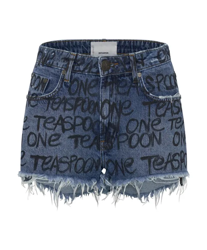 One Teaspoon Denim Shorts Women Hand Graffiti Bonita High Waist Denim Short