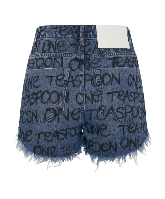 One Teaspoon Denim Shorts Women Hand Graffiti Bonita High Waist Denim Short