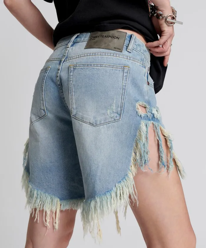 One Teaspoon Denim Shorts Women Hendrixe Frankies Long Length Denim Short