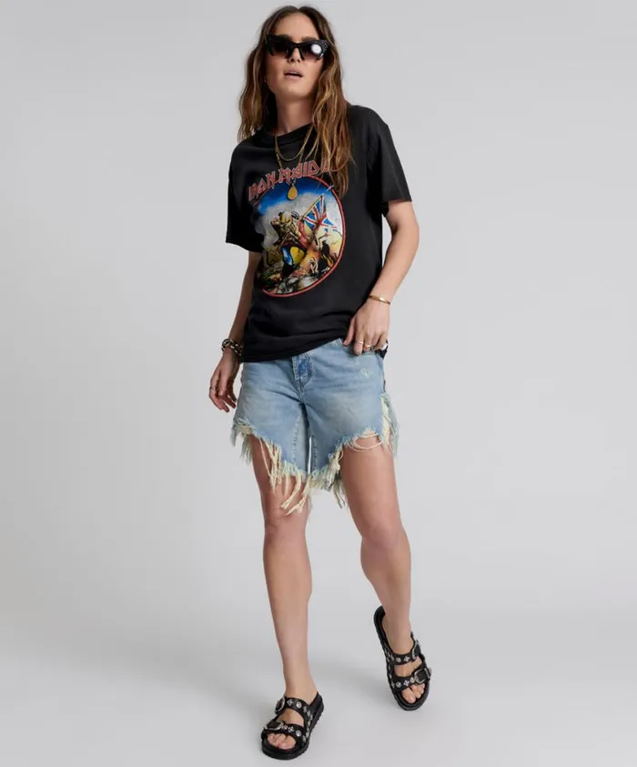 One Teaspoon Denim Shorts Women Hendrixe Frankies Long Length Denim Short