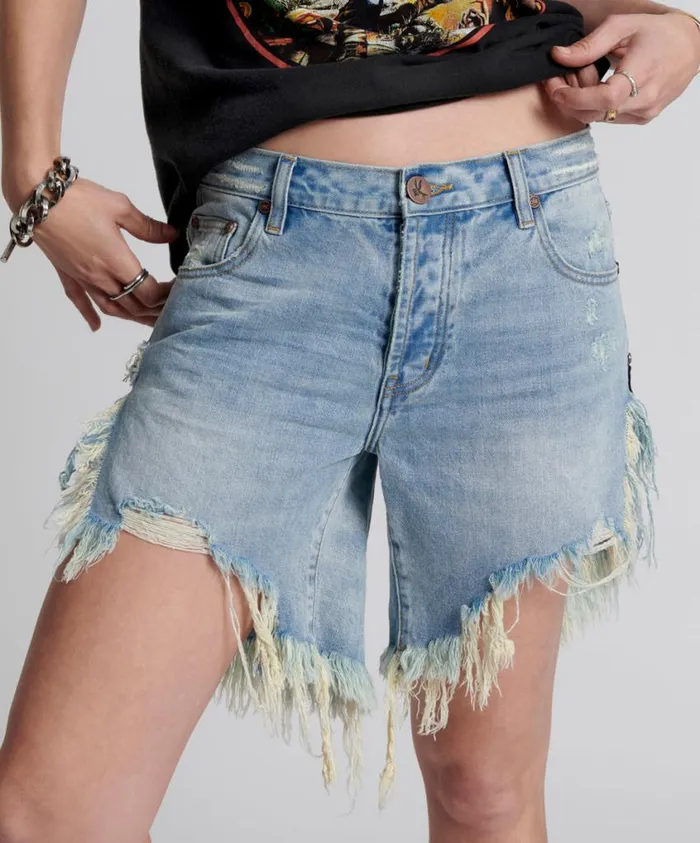 One Teaspoon Denim Shorts Women Hendrixe Frankies Long Length Denim Short