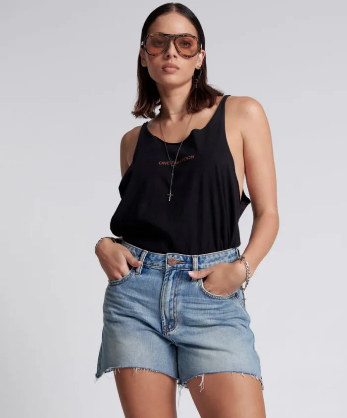 One Teaspoon Denim Shorts Women Hendrixe Legend Mom Fit Denim Short