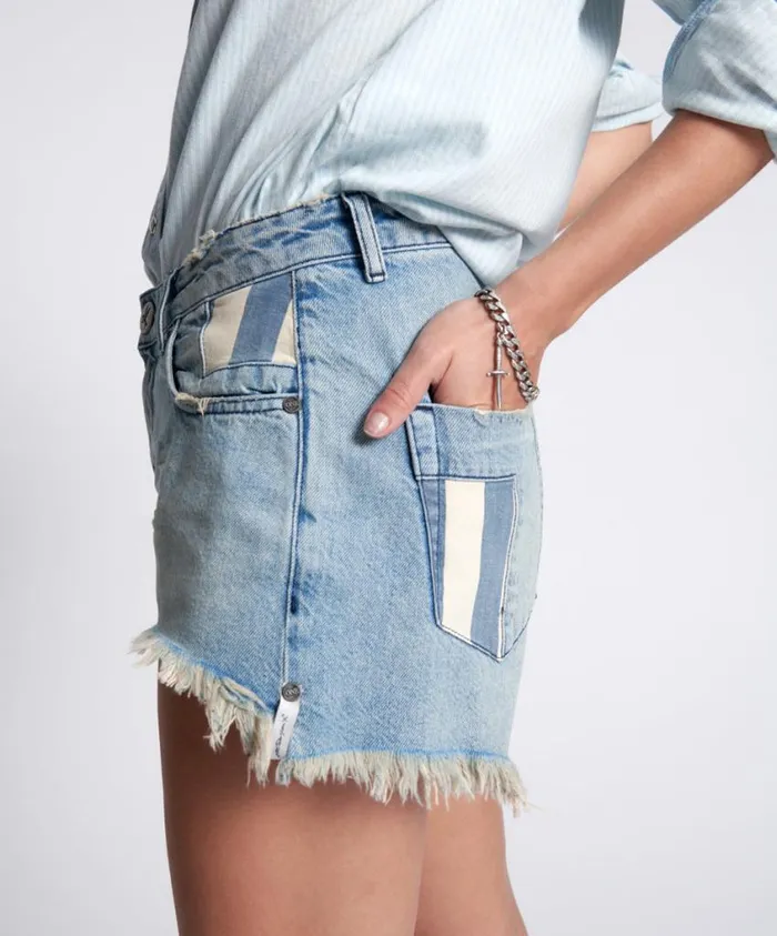 One Teaspoon Denim Shorts Women Jailbird Le Wolves Mid Waist Denim Short