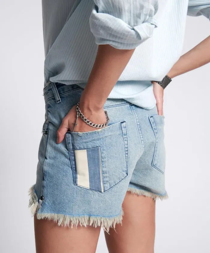 One Teaspoon Denim Shorts Women Jailbird Le Wolves Mid Waist Denim Short