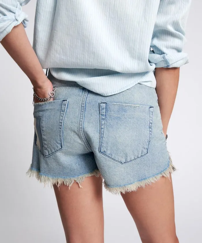 One Teaspoon Denim Shorts Women Jailbird Le Wolves Mid Waist Denim Short