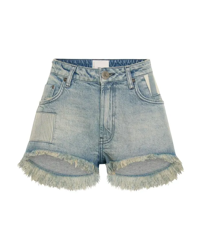 One Teaspoon Denim Shorts Women Jailbird Le Wolves Mid Waist Denim Short