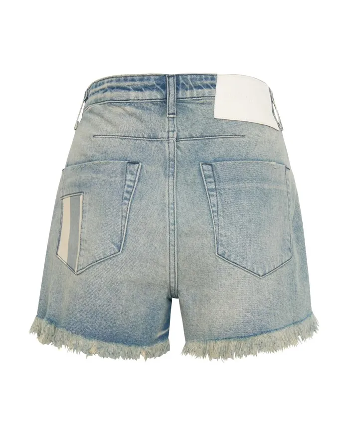 One Teaspoon Denim Shorts Women Jailbird Le Wolves Mid Waist Denim Short