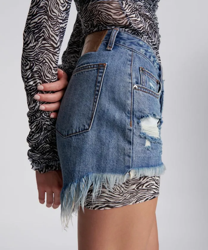 One Teaspoon Denim Shorts Women Johnny Blue Le Wolves Mid Length Denim Short