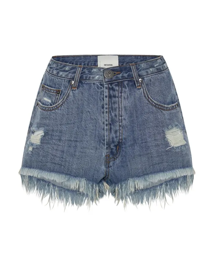 One Teaspoon Denim Shorts Women Johnny Blue Le Wolves Mid Length Denim Short