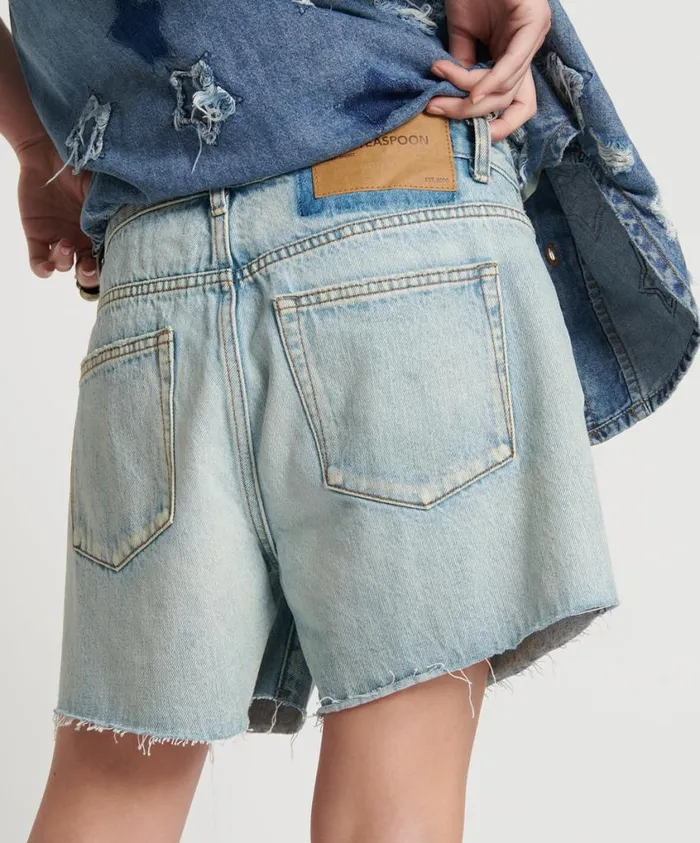 One Teaspoon Denim Shorts Women Kansas Blue Super Relaxed Shaker Short