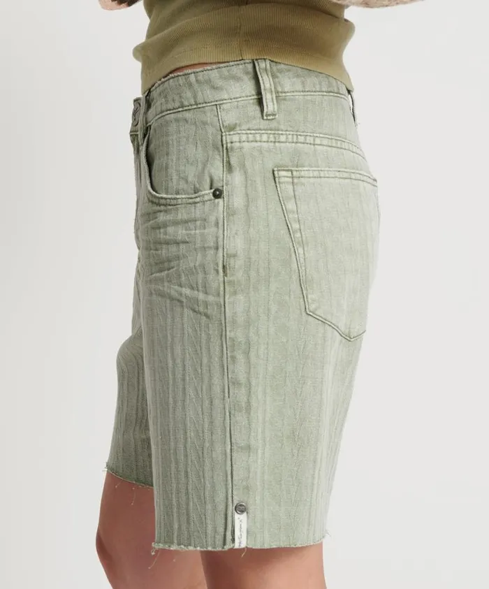 One Teaspoon Denim Shorts Women Khaki Logo Jacquard Jackson Mid Waist Wide Leg Shorts