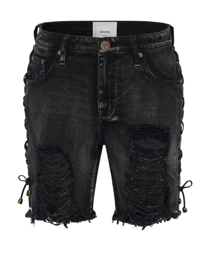 One Teaspoon Denim Shorts Women Lace Up Stevies Long Length Boyfriend Short