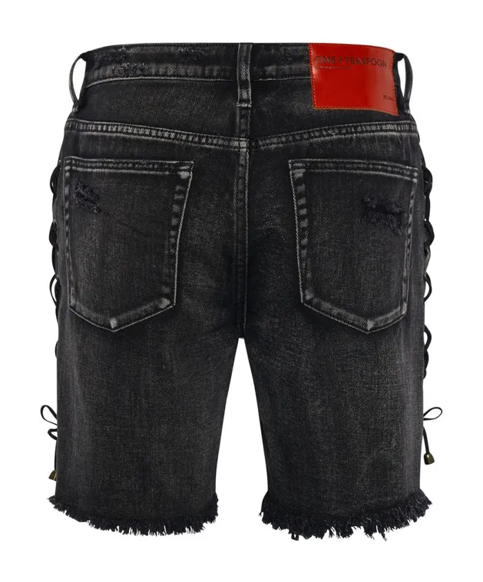 One Teaspoon Denim Shorts Women Lace Up Stevies Long Length Boyfriend Short