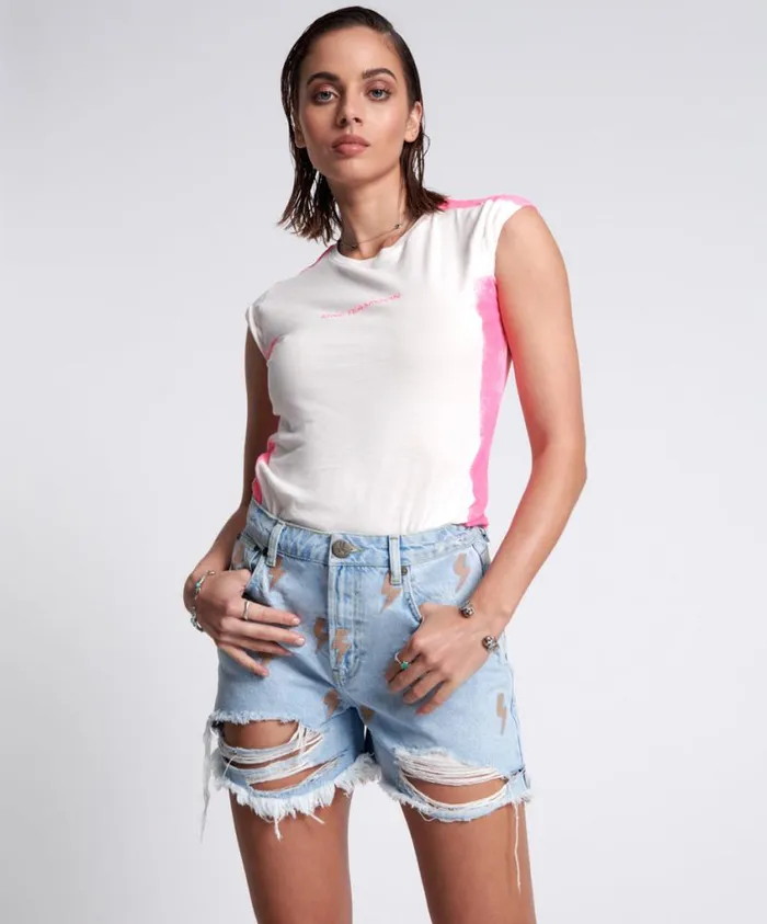 One Teaspoon Denim Shorts Women Lightning Bolt Legend High Waist Short