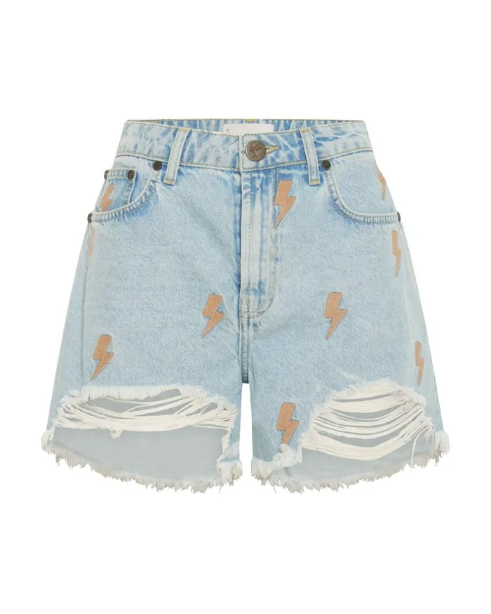 One Teaspoon Denim Shorts Women Lightning Bolt Legend High Waist Short