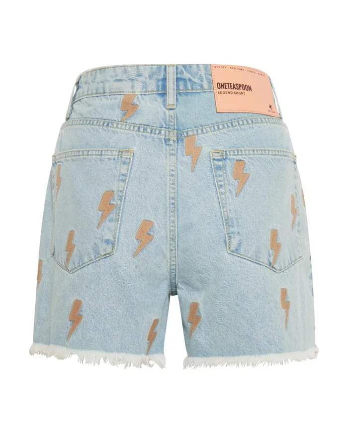 One Teaspoon Denim Shorts Women Lightning Bolt Legend High Waist Short