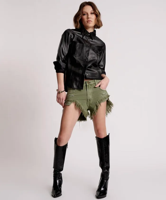 One Teaspoon Denim Shorts Women Military Khaki Rollers Denim Short