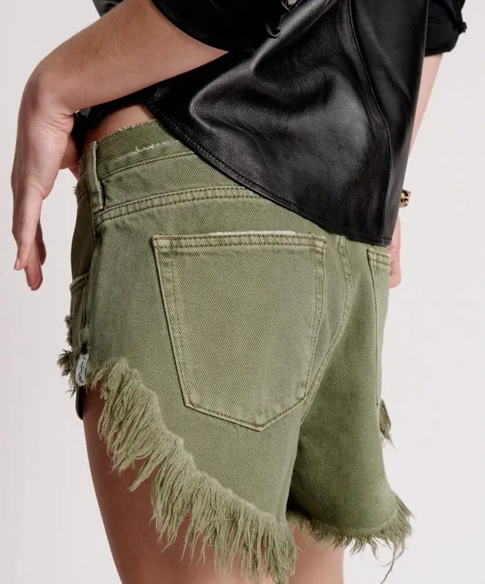 One Teaspoon Denim Shorts Women Military Khaki Rollers Denim Short