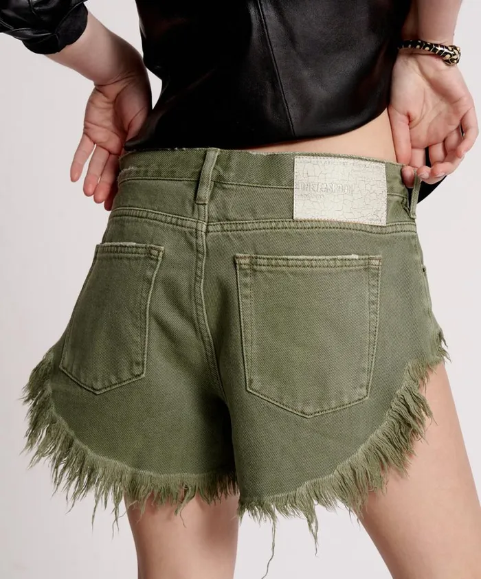 One Teaspoon Denim Shorts Women Military Khaki Rollers Denim Short