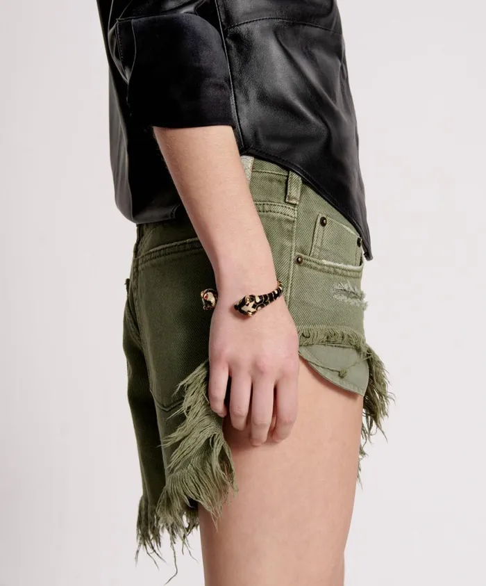 One Teaspoon Denim Shorts Women Military Khaki Rollers Denim Short