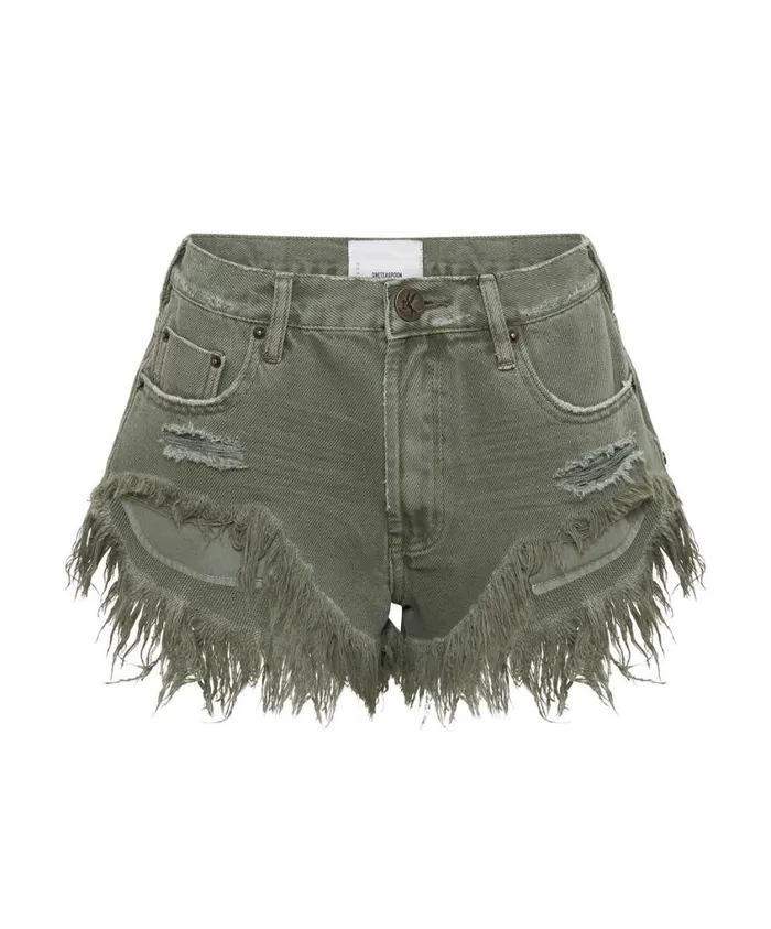 One Teaspoon Denim Shorts Women Military Khaki Rollers Denim Short