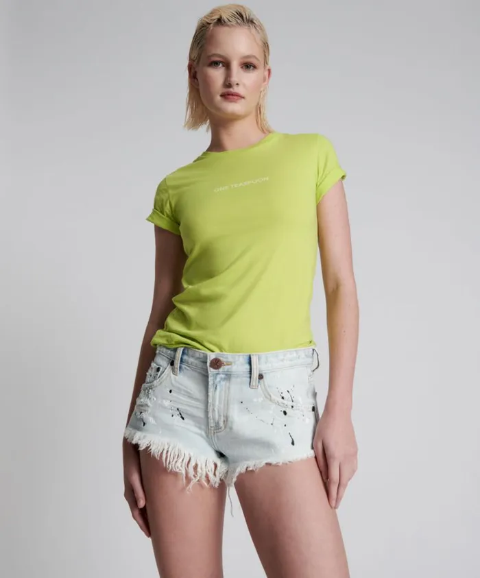 One Teaspoon Denim Shorts Women Painted Bonitas Low Waist Denim Short