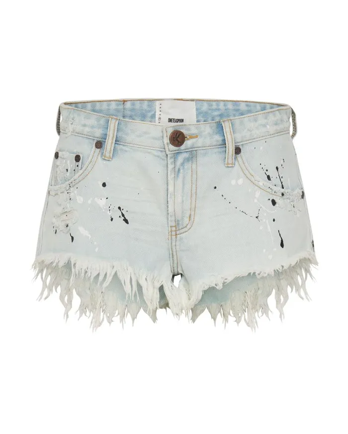 One Teaspoon Denim Shorts Women Painted Bonitas Low Waist Denim Short