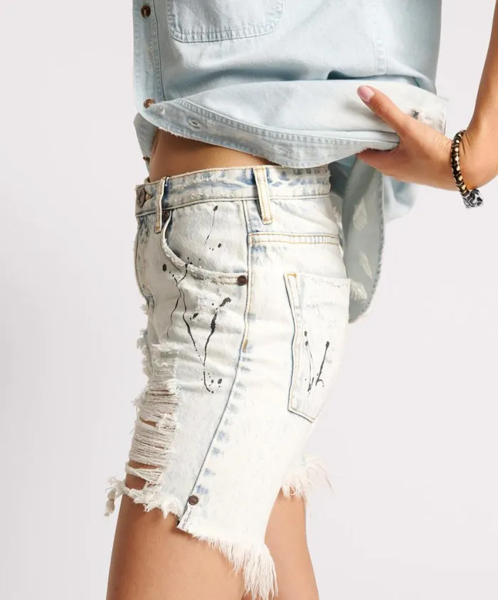One Teaspoon Denim Shorts Women Painted Stevies Long Length Boyfriend Shorts