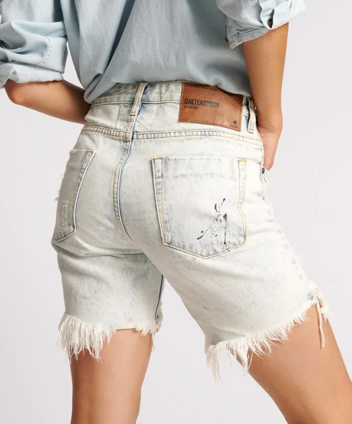 One Teaspoon Denim Shorts Women Painted Stevies Long Length Boyfriend Shorts