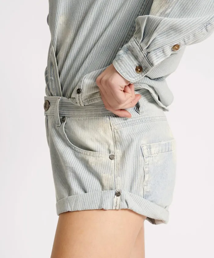 One Teaspoon Denim Shorts Women Painters Stripe Bandit Low Waist Denim Short